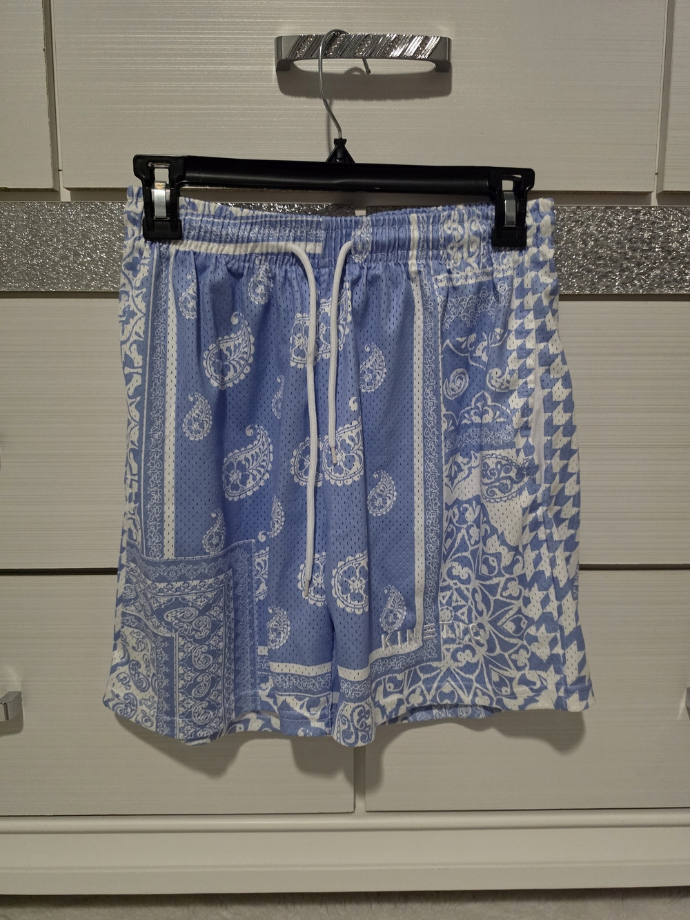 Light Blue and White Paisley Print Women’s Drawstring Shorts